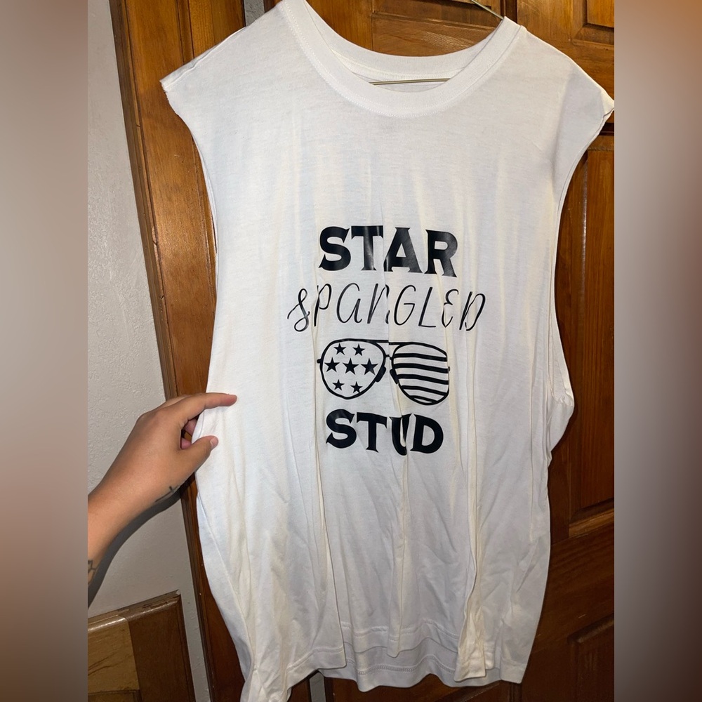 Athletic Works White Star Spangled Tank Top